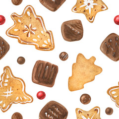 Sweet Christmas pattern with chocolate and cookie