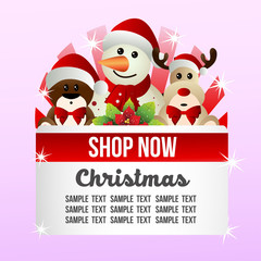 Fototapeta na wymiar colorful christmas shop theme with snowman and reindeer