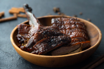 chinese roast goose with dark background