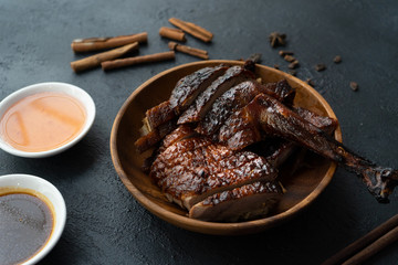 chinese roast goose with dark background