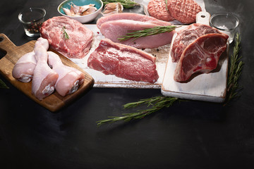 Different types of raw meat