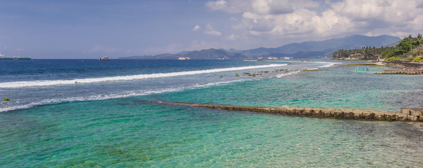 Panorama of the Candidasa coast on Bali, Indonesia