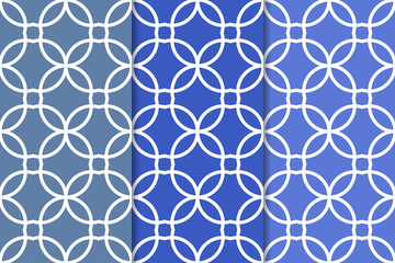 Blue geometric set of seamless patterns - 230947557