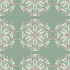 Fototapeta na wymiar Floral seamless pattern. Olive green background with pale pink flower elements