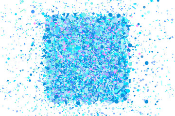 Colorful pattern for design. Square tangled shape. Geometric backdrop with confetti on isolated white. Background with multicolored glitters. Image for posters, banners and textiles