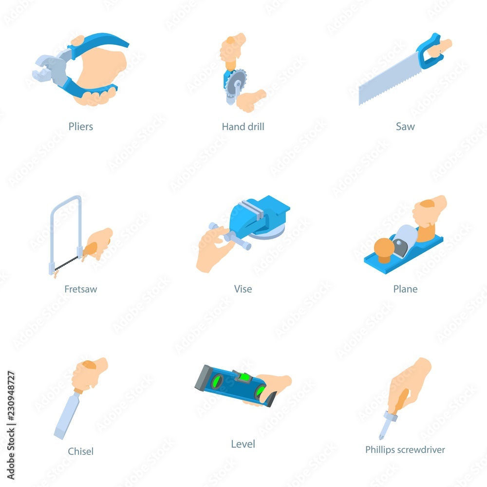 Poster slice icons set. isometric set of 9 slice vector icons for web isolated on white background