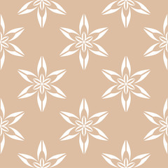 White floral seamless pattern on beige background