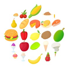 King of fruit icons set. Cartoon set of 25 king of fruit vector icons for web isolated on white background