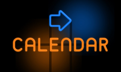 Calendar - orange glowing text with an arrow on dark background