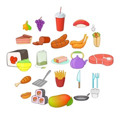 Beef burger icons set. Cartoon set of 25 beef burger vector icons for web isolated on white background