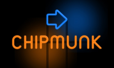 Chipmunk - orange glowing text with an arrow on dark background