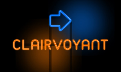 Clairvoyant - orange glowing text with an arrow on dark background