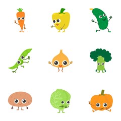 Fototapeta premium Live vegetable icons set. Cartoon set of 9 live vegetable vector icons for web isolated on white background
