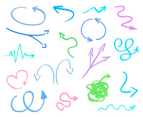 Infographic elements on isolation background. Big set of different signs. Hand drawn simple elements. Highlighters for design. Line art. Abstract circles, arrows and rectangle frames. Doodles for work