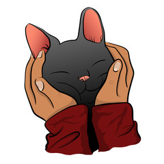 Cute gray cat in hands vector illustration