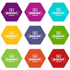 Mindchip technology icons 9 set coloful isolated on white for web