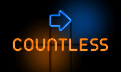 Countless - orange glowing text with an arrow on dark background