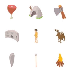 Cave life icons set. Isometric set of 9 cave life vector icons for web isolated on white background