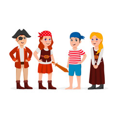 Group Children Dressing Pirates Kid Costumes Cute Cartoon Vector Illustration