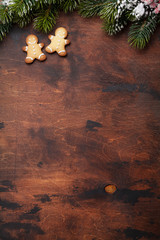 Christmas gingerbread cookies and fir tree