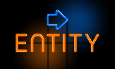 Entity - orange glowing text with an arrow on dark background