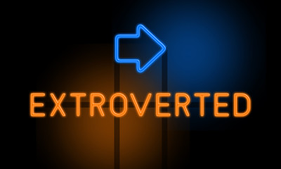 Extroverted - orange glowing text with an arrow on dark background