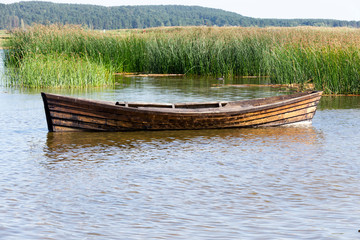 floating wooden boat