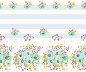 Fototapeta na wymiar Gorgeous border in small garden sweet flowers. Millefleur. Floral cute background for textile, wallpaper, pattern fills, covers, surface, print, gift wrap, scrapbooking, decoupage.