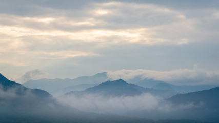 Landscape of Mountain with clouds in morning time.