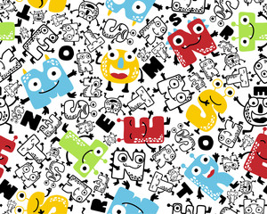 seamless pattern vector with funny monster alphabet cartoon. Eps 10 © Bhonard21