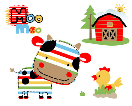 Vector illustration of farmland cartoon with funny animals