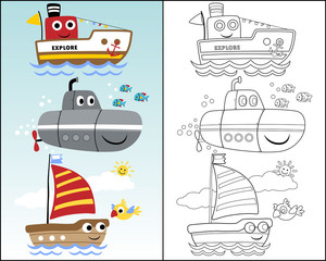 vector illustration with funny water transportation