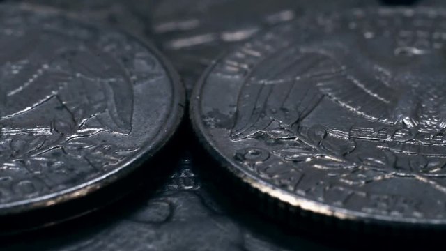 Pile of quarter United States dollar coins. Close Up. finance and business concept