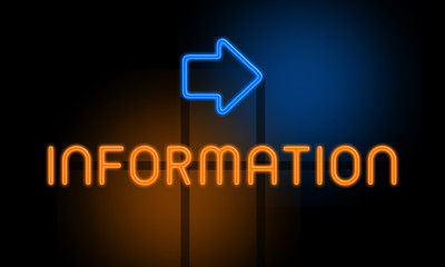 Information - orange glowing text with an arrow on dark background