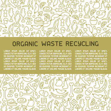 Organic waste information poster. Line style vector illustration. There is place for your text