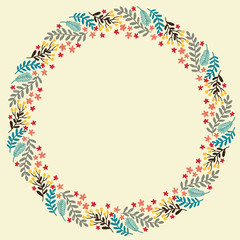 Christmas Wreath with Round Frame for Cards Design Vector Layout with Copyspace Can be use for Decorative Kit, Invitations, Greeting Cards, Blogs, Posters, Merry Christmas and Happy New Year.