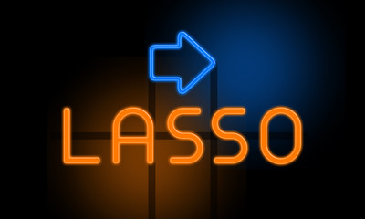 Lasso - orange glowing text with an arrow on dark background