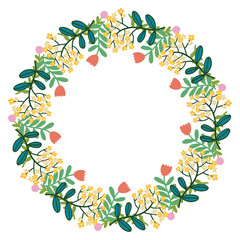 Christmas Wreath with Round Frame for Cards Design Vector Layout with Copyspace Can be use for Decorative Kit, Invitations, Greeting Cards, Blogs, Posters, Merry Christmas and Happy New Year.