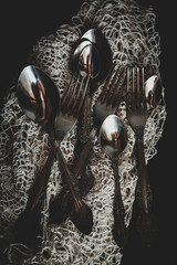 dinner set on a dark background