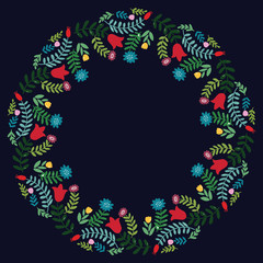 Christmas Wreath with Round Frame for Cards Design Vector Layout with Copyspace Can be use for Decorative Kit, Invitations, Greeting Cards, Blogs, Posters, Merry Christmas and Happy New Year.