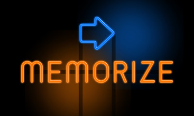 Memorize - orange glowing text with an arrow on dark background