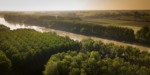 Aerial wiev Bordeaux region, garonne river, forest,landscape, Gironde