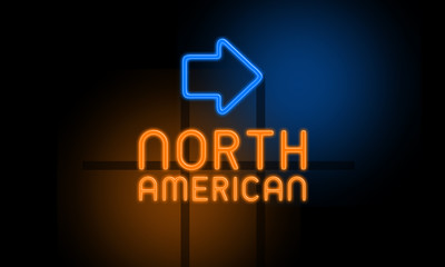 North American - orange glowing text with an arrow on dark background