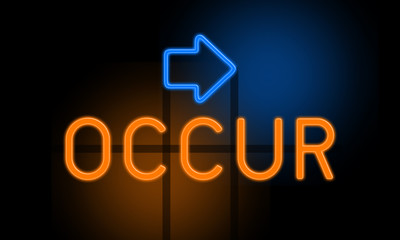 Occur - orange glowing text with an arrow on dark background