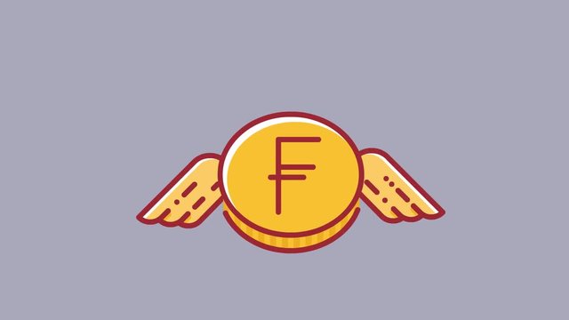 Animation of flying Franc coin currency. Flat design style HD animation with green screen