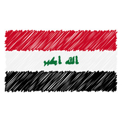 Naklejka premium Hand Drawn National Flag Of Iraq Isolated On A White Background. Vector Sketch Style Illustration. Unique Pattern Design For Brochures, Printed Materials, Logos, Independence Day