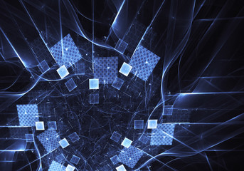 Abstract 3D fractal background, texture. Virtual Neon City