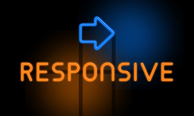 Responsive - orange glowing text with an arrow on dark background