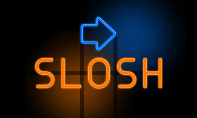 Slosh - orange glowing text with an arrow on dark background