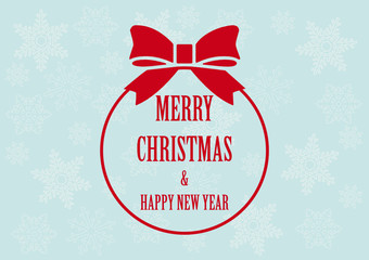 Merry Christmas fondo azzurro con fiocchi e pallina